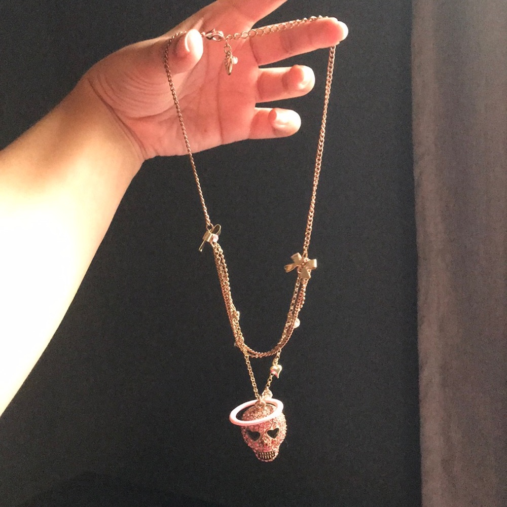 Gold Betsey Johnson Skull Necklace